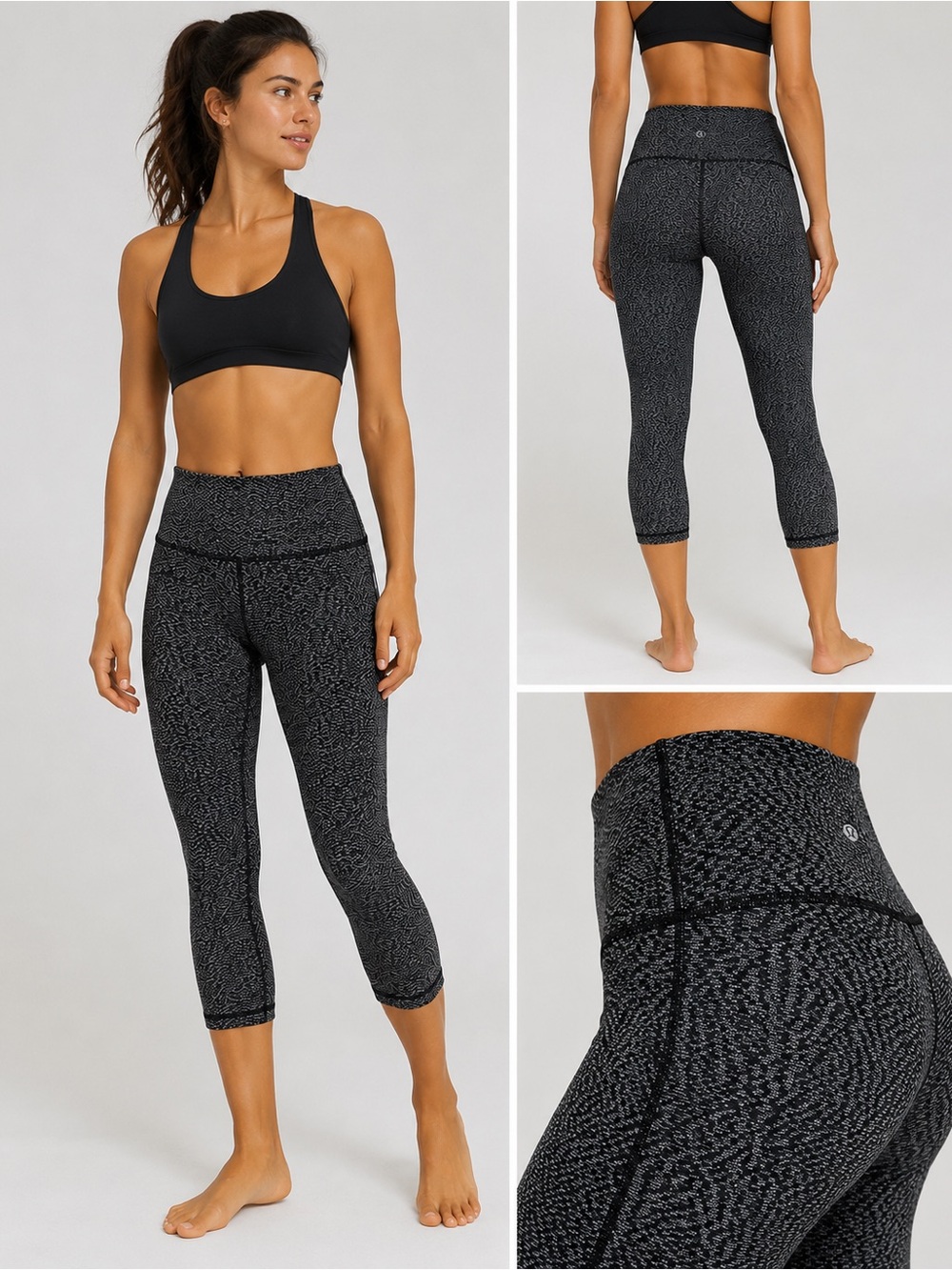 Lululemon Wunder Under Hi-Rise Crop Leggings Luon Ripple Jacquard Black White 6